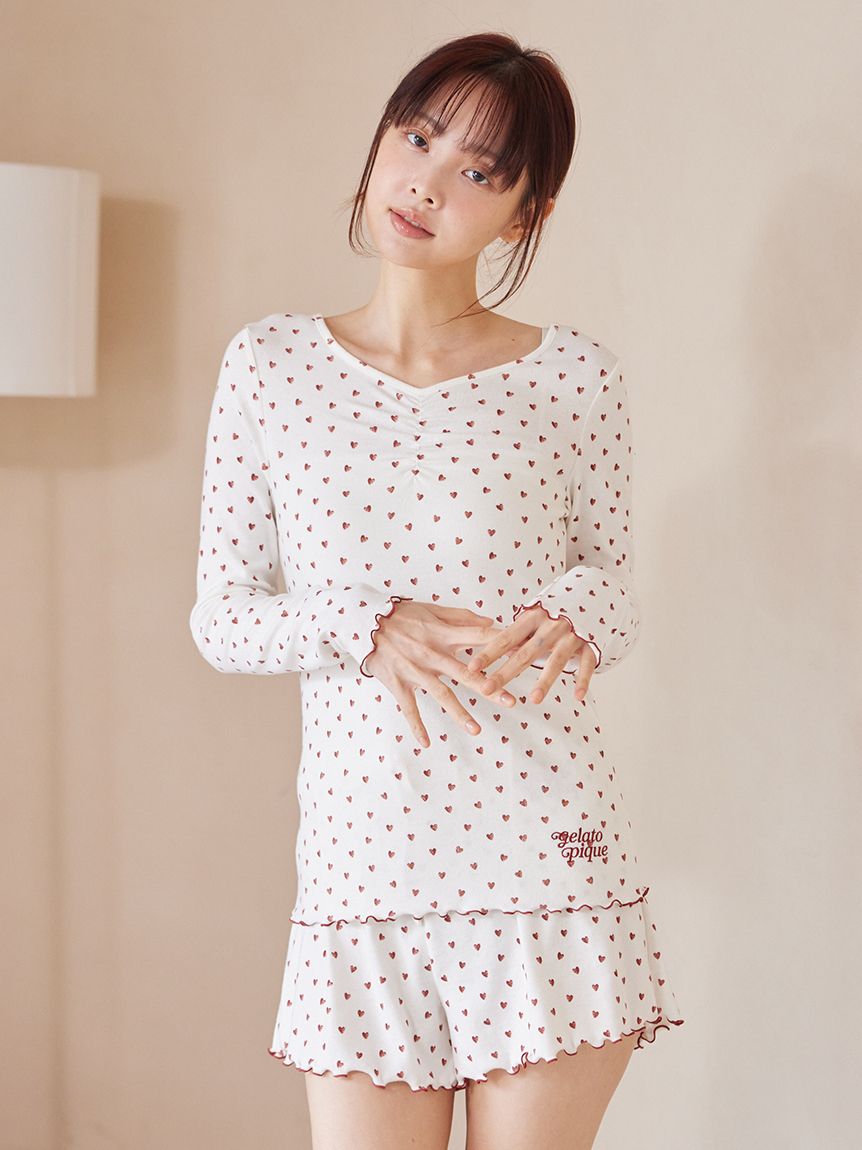 ☆専用☆　新品　ジェラートピケ　針抜きフリルロンT 針抜きハート柄プルオーバー(カットソー・Tシャツ)｜ルームウェア