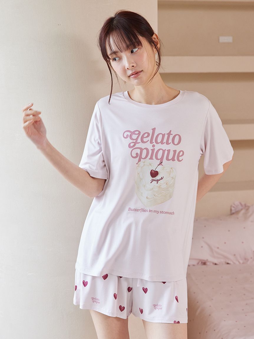 ONLINE限定】【接触冷感】ケーキワンポイントTシャツ&ハート柄ショート