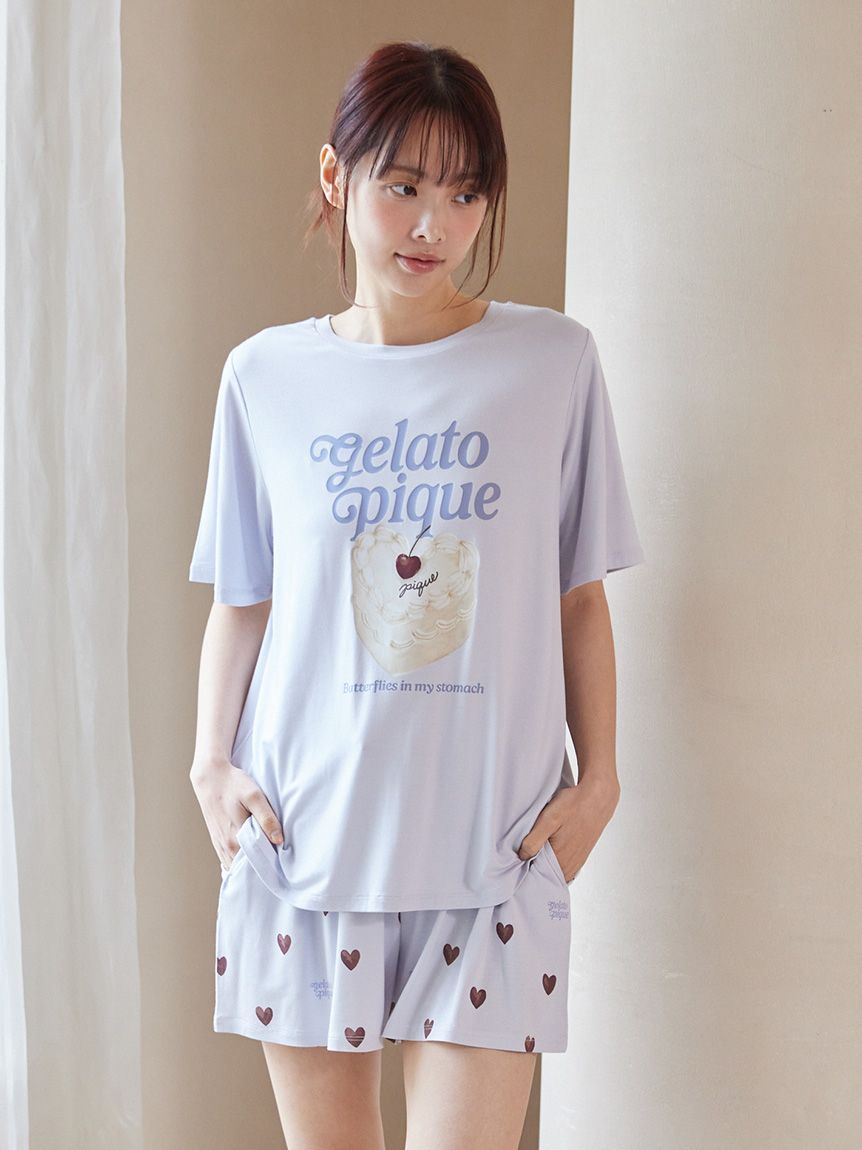 ONLINE限定】【接触冷感】ケーキワンポイントTシャツ&ハート柄ショート