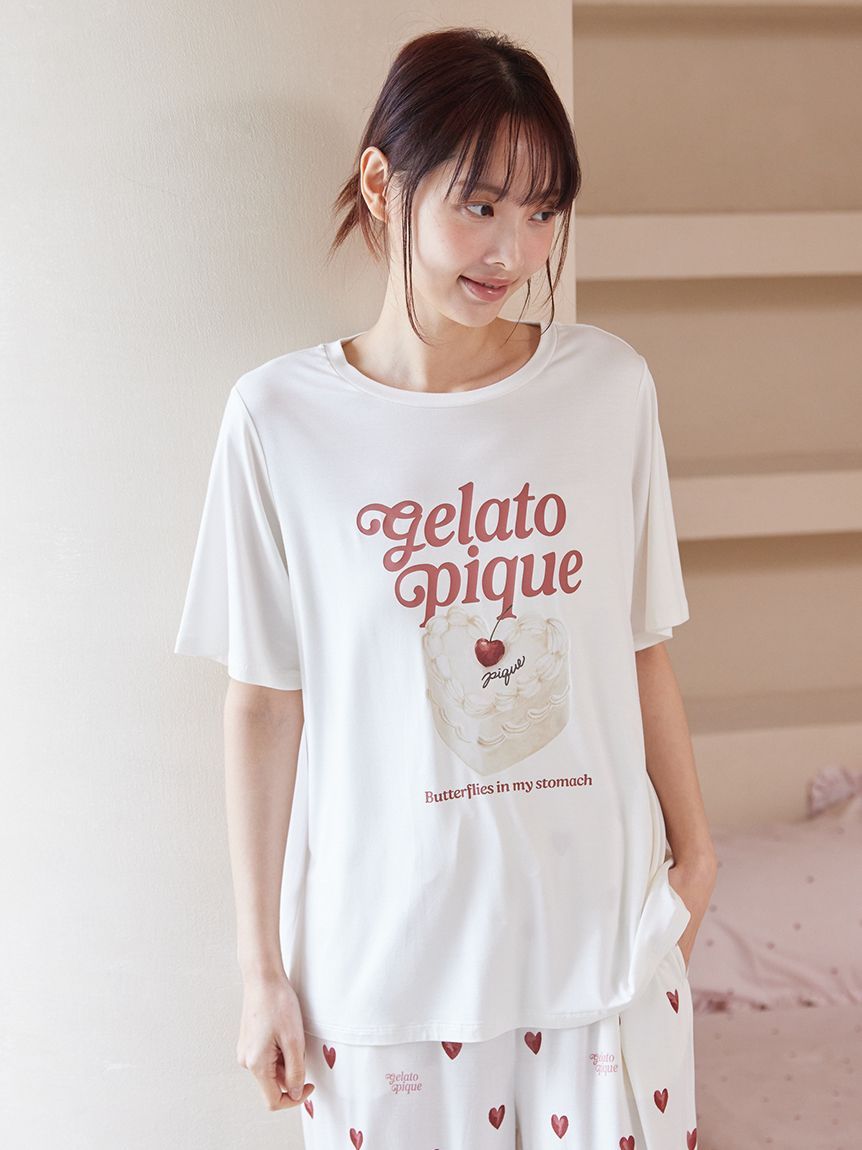 ONLINE限定】【接触冷感】ケーキワンポイントTシャツ&ハート柄ロング