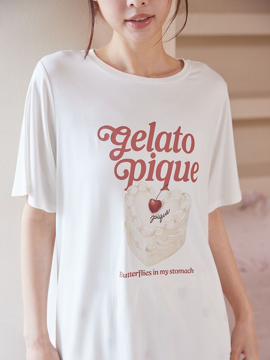 ジェラートピケ ケーキワンポイントTシャツ&ハート柄ロングパンツセット ONLINE限定】【接触冷感】ケーキワンポイントTシャツ&ハート柄ロング