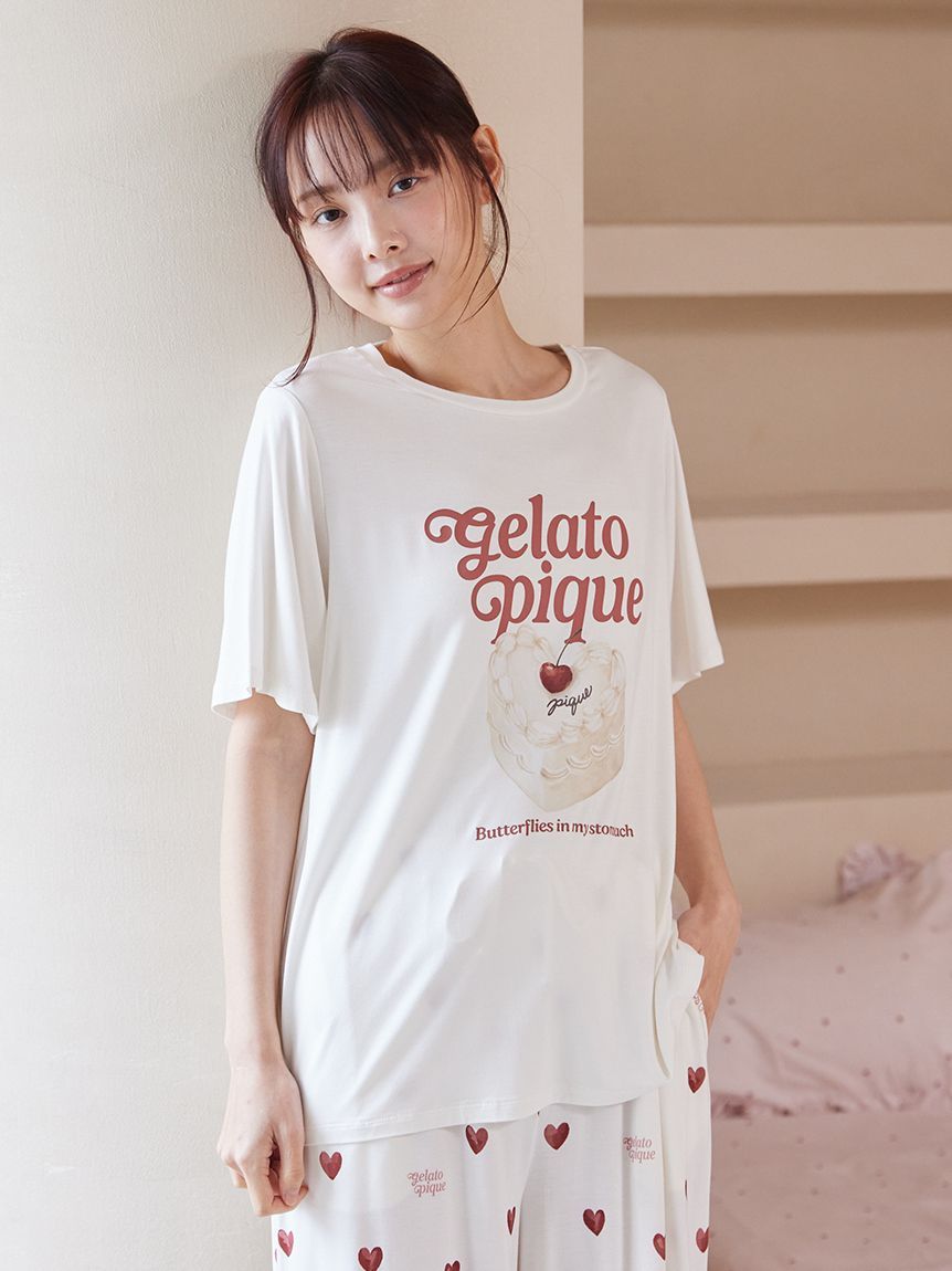 ONLINE限定】【接触冷感】ケーキワンポイントTシャツ&ハート柄ロング