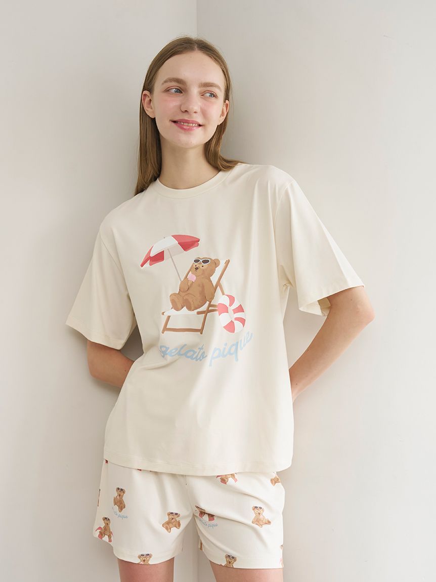 接触冷感】ベアワンポイントTシャツ&ショートパンツセット ジェラートピケ gelato pique 【ONLINE限定】【接触冷感】サマーベア柄