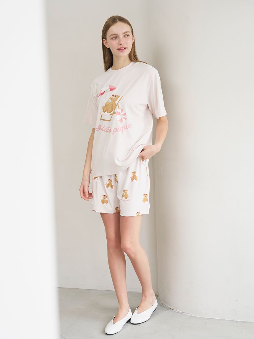 gelato pique ワンポイントTシャツ　総柄ショートパンツ　セット ONLINE限定】【接触冷感】サマーベア柄ワンポイントTシャツ&ショート