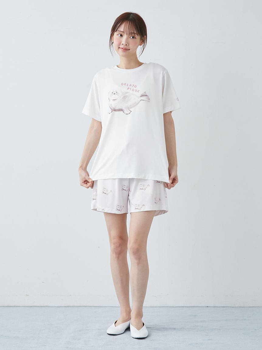 ONLINE限定】【接触冷感】シーアニマル柄ワンポイントTシャツ&ショート