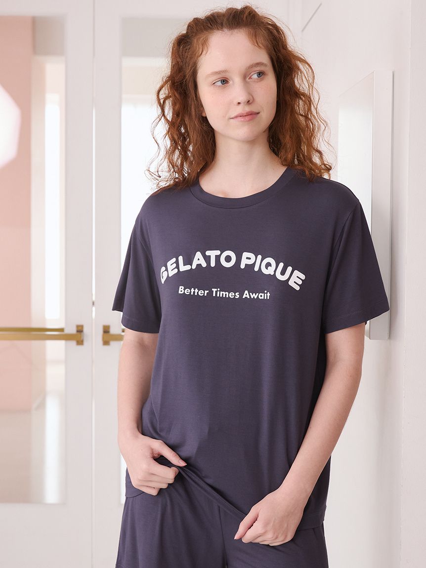 接触冷感】カジュアルレーヨンロゴTシャツ&ショートパンツセット