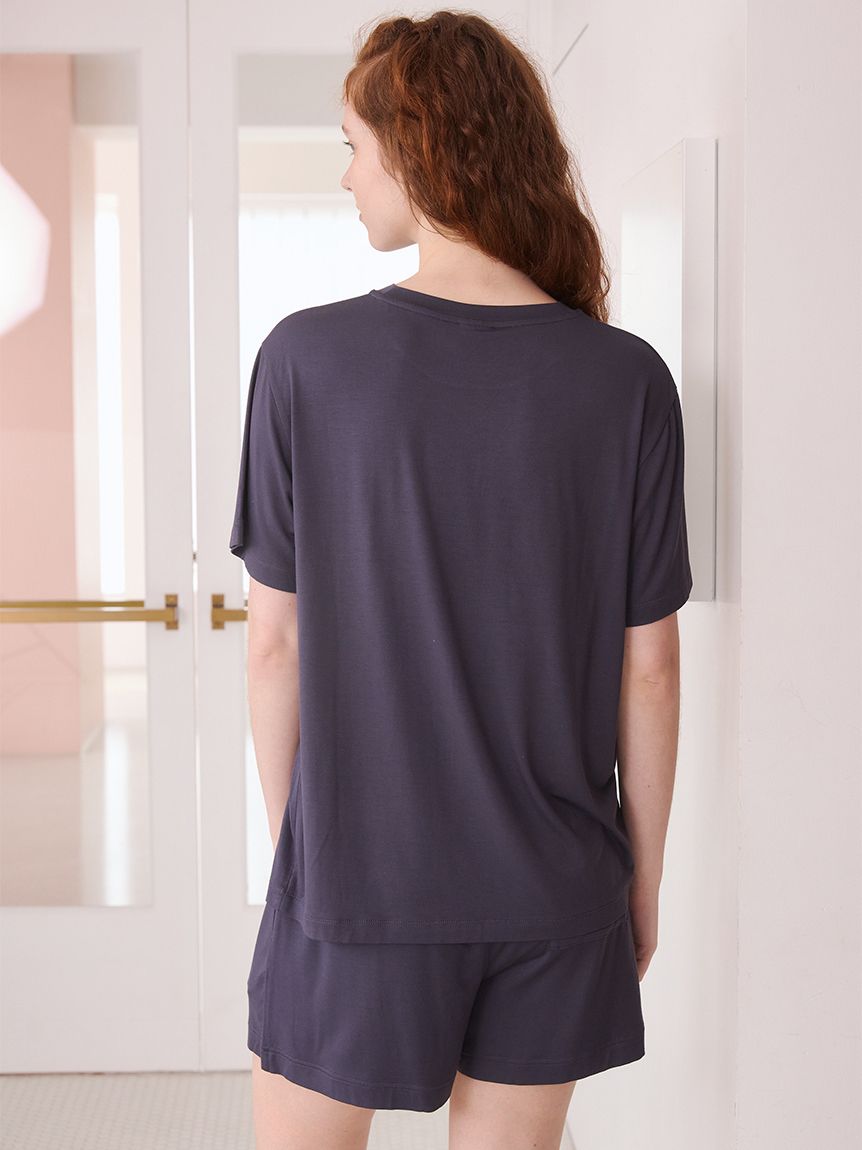 接触冷感】カジュアルレーヨンロゴTシャツ&ショートパンツセット