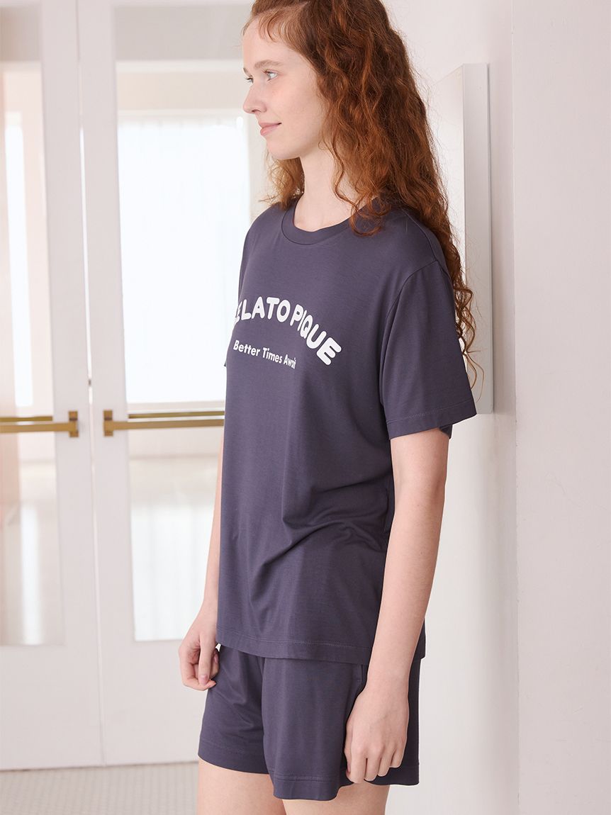 接触冷感】カジュアルレーヨンロゴTシャツ&ショートパンツセット