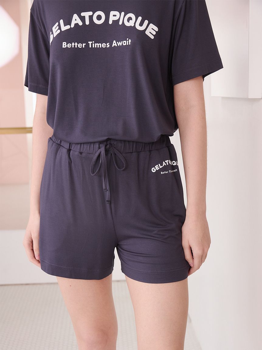 接触冷感】カジュアルレーヨンロゴTシャツ&ショートパンツセット