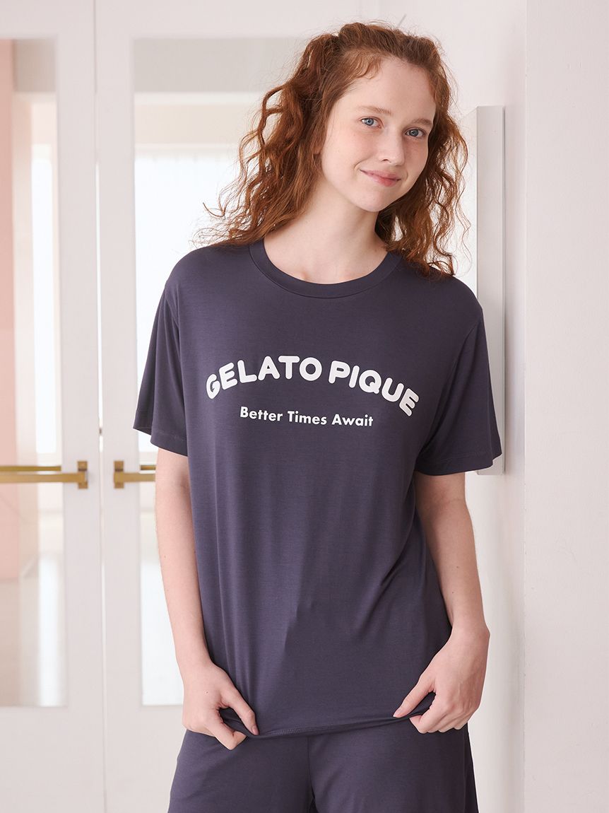 接触冷感】カジュアルレーヨンロゴTシャツ&ショートパンツセット