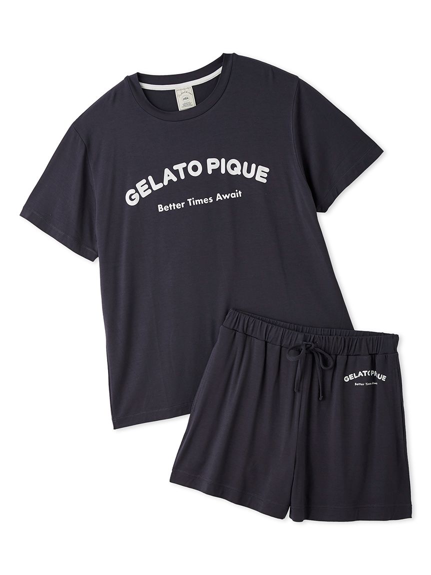 接触冷感】カジュアルレーヨンロゴTシャツ&ショートパンツセット