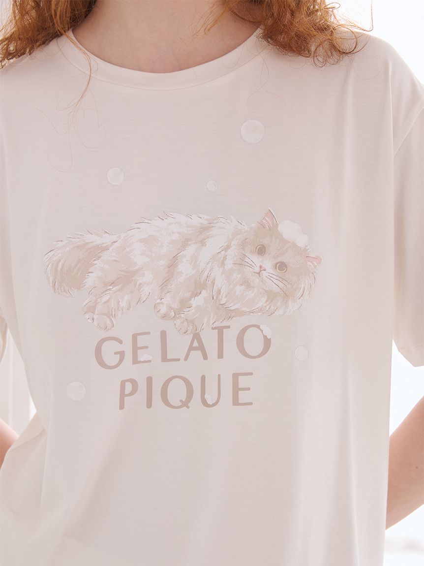抗菌防臭】バスタイムCATワンポイントTシャツ(カットソー・Tシャツ
