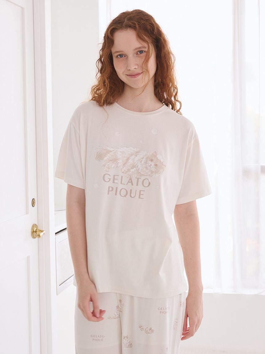 抗菌防臭】バスタイムCATワンポイントTシャツ(カットソー・Tシャツ