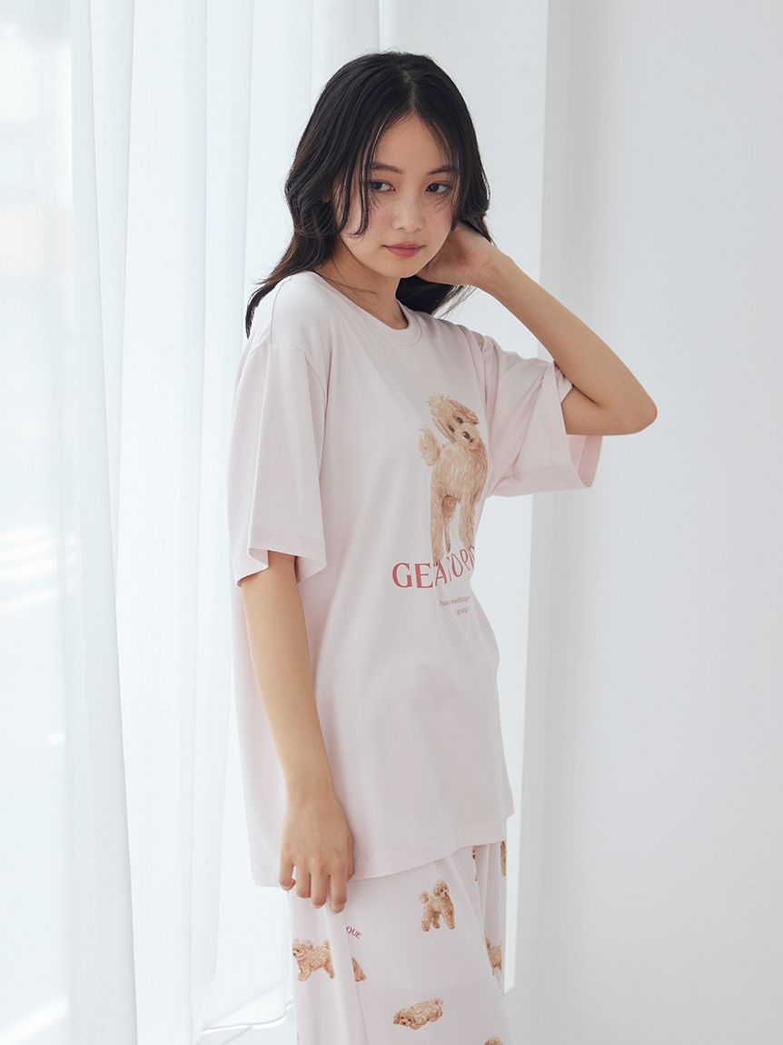 接触冷感】【UVカット】お散歩ドッグワンポイントTシャツ(カットソー