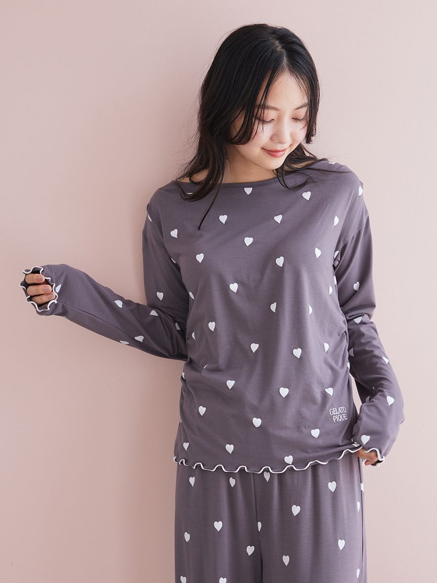 ハート柄プルオーバー(カットソー・Tシャツ)｜ルームウェア・パジャマ