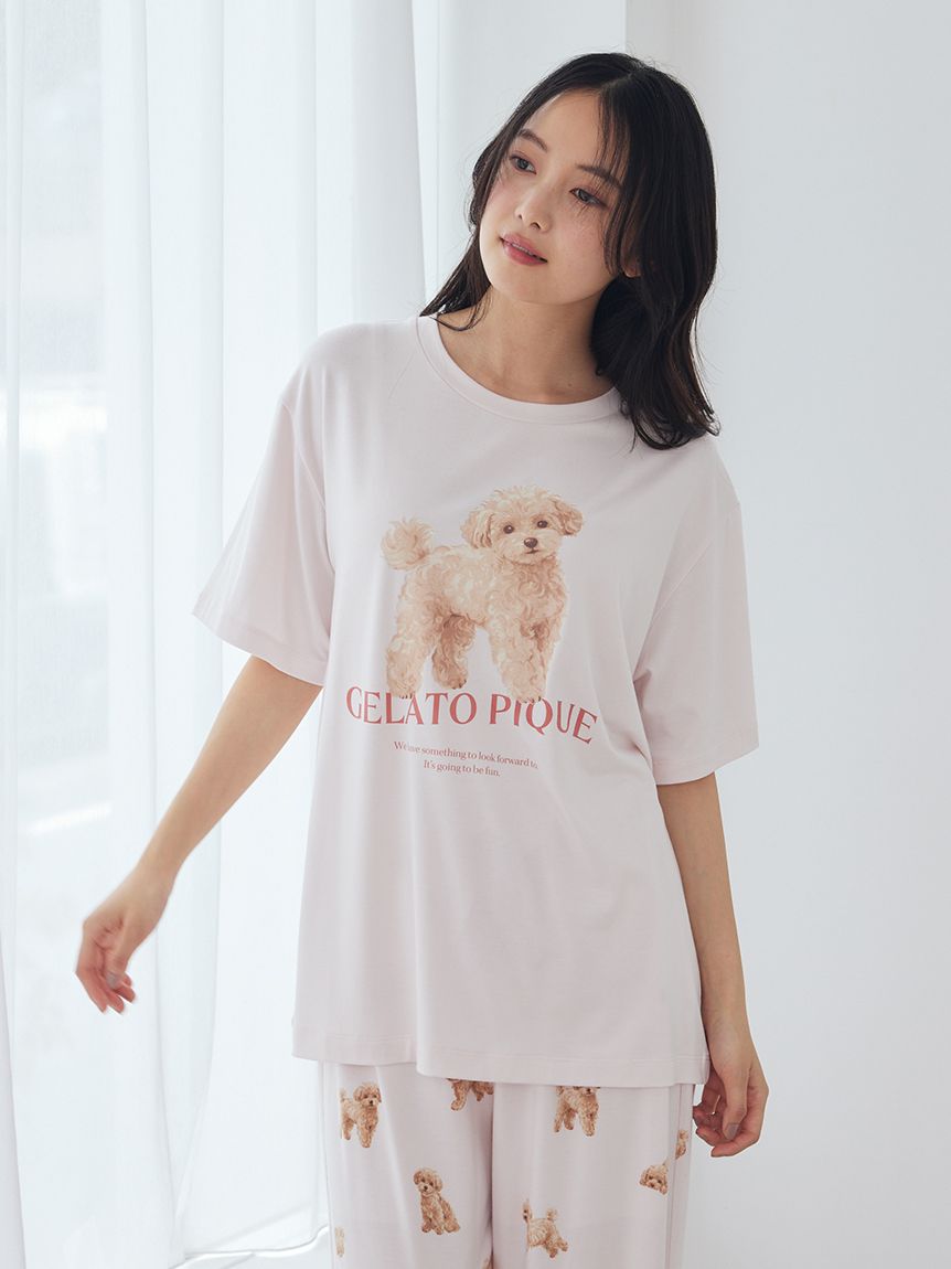 ONLINE限定】【接触冷感】【UVカット】お散歩ドッグワンポイントT