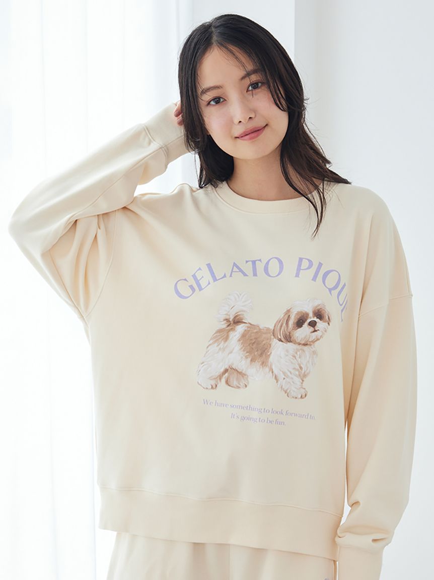 ONLINE限定】【UVカット】お散歩ドッグワンポイント裏毛プルオーバー