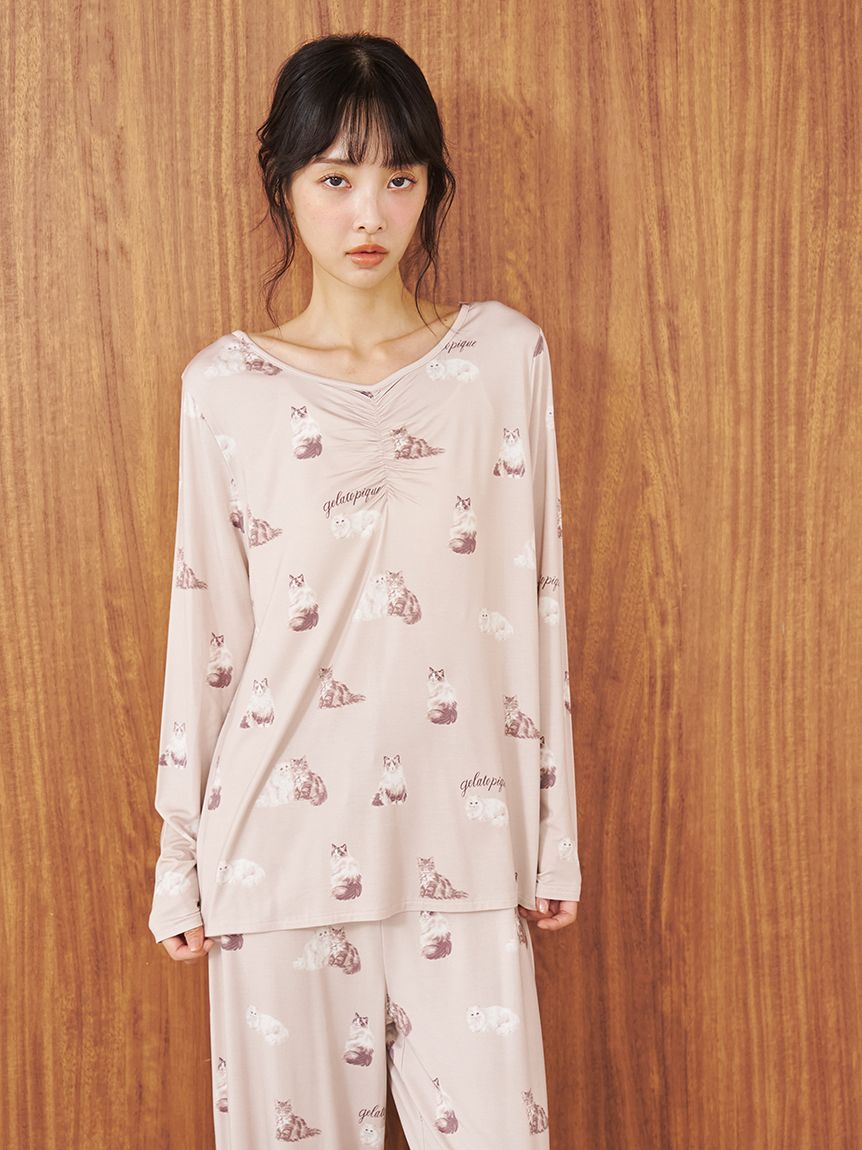 キャット柄プルオーバー(カットソー・Tシャツ)｜ルームウェア