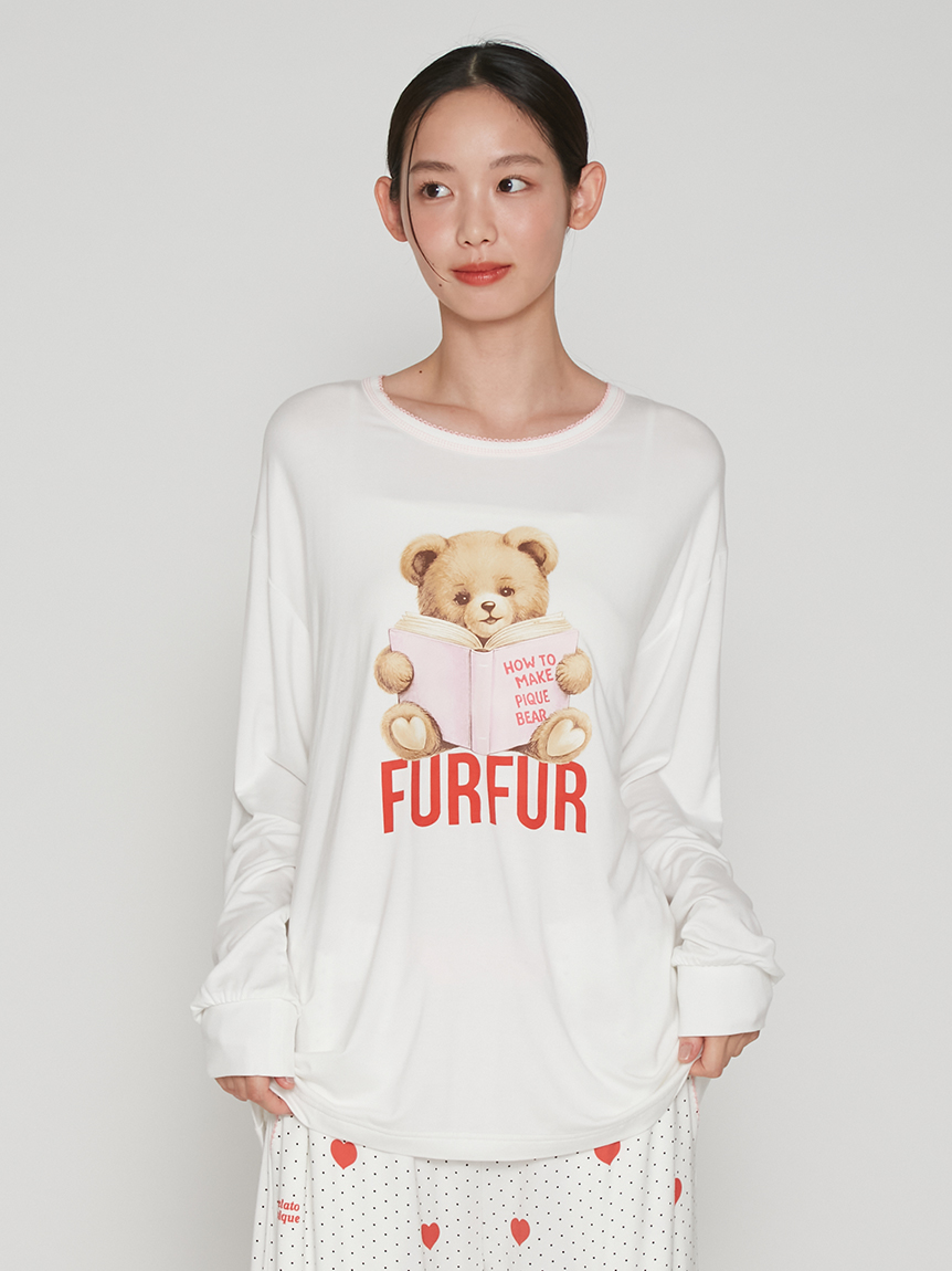 FURFUR】ベアプリント長袖Tシャツ(カットソー・Tシャツ)｜ルームウェア