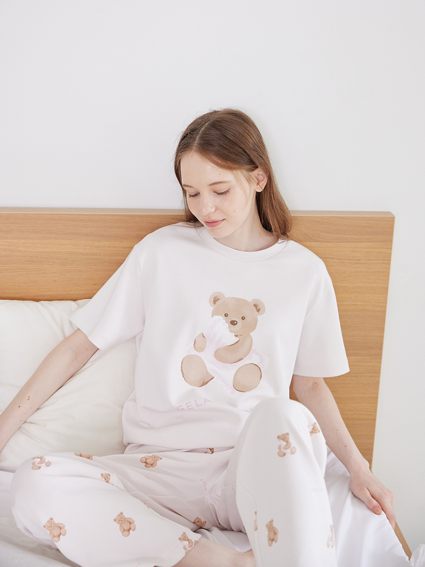 【新品未使用】ジェラート ピケ ベアワンポイントTシャツ&ロングパンツセット リカバリーウェア】【一般医療機器】ベアワンポイントTシャツ&ベア柄