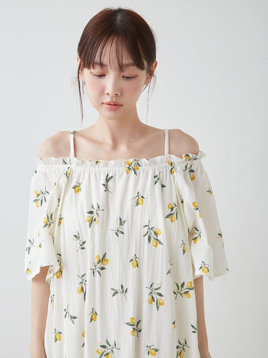 フルーツ小花柄カップイン2wayワンピース(ワンピース)｜ルームウェア