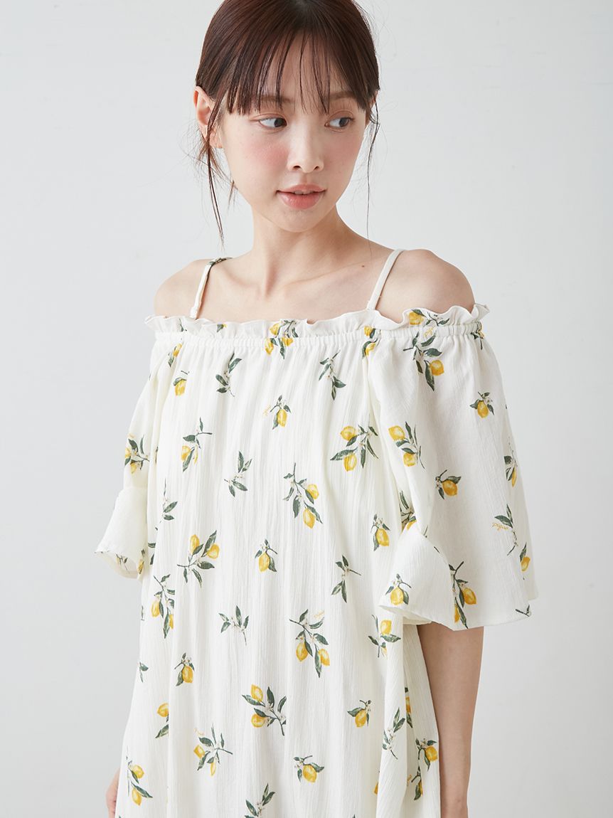 フルーツ小花柄カップイン2wayワンピース(ワンピース)｜ルームウェア