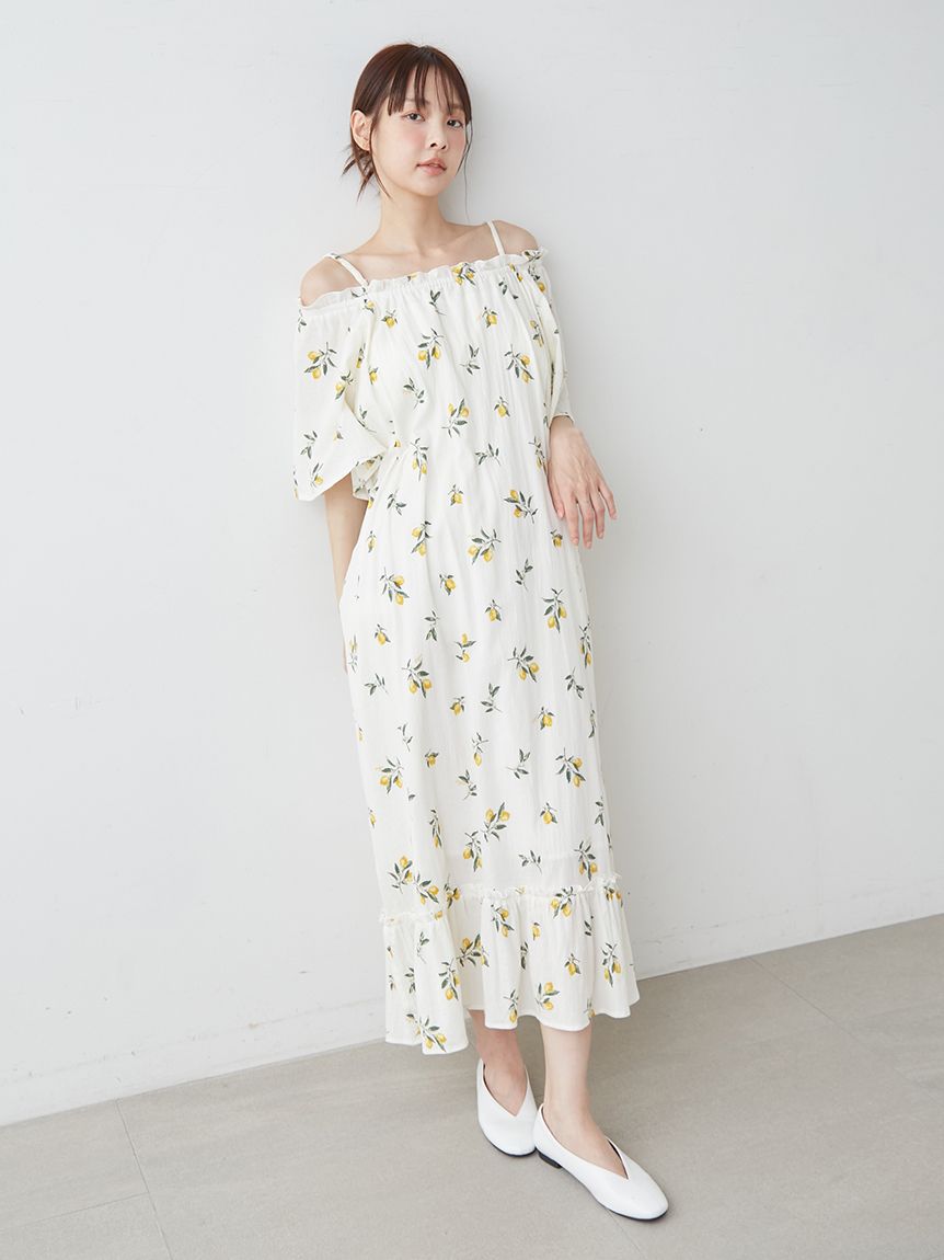 フルーツ小花柄カップイン2wayワンピース(ワンピース)｜ルームウェア