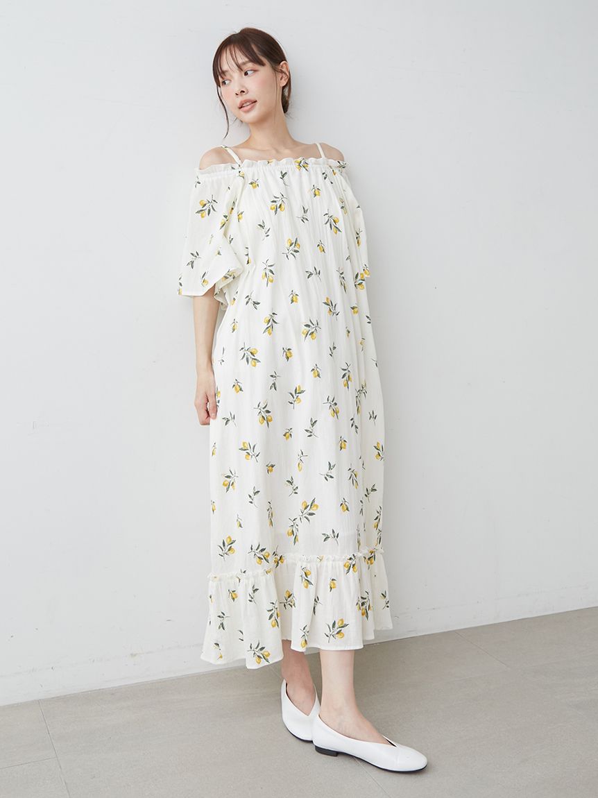 フルーツ小花柄カップイン2wayワンピース(ワンピース)｜ルームウェア