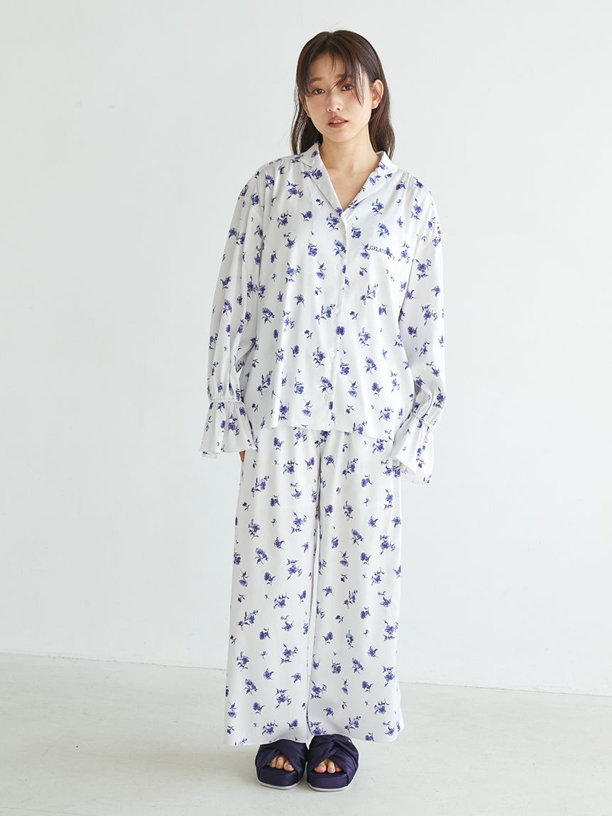 花柄サテンロングパンツ(ロングパンツ)｜ルームウェア・パジャマ