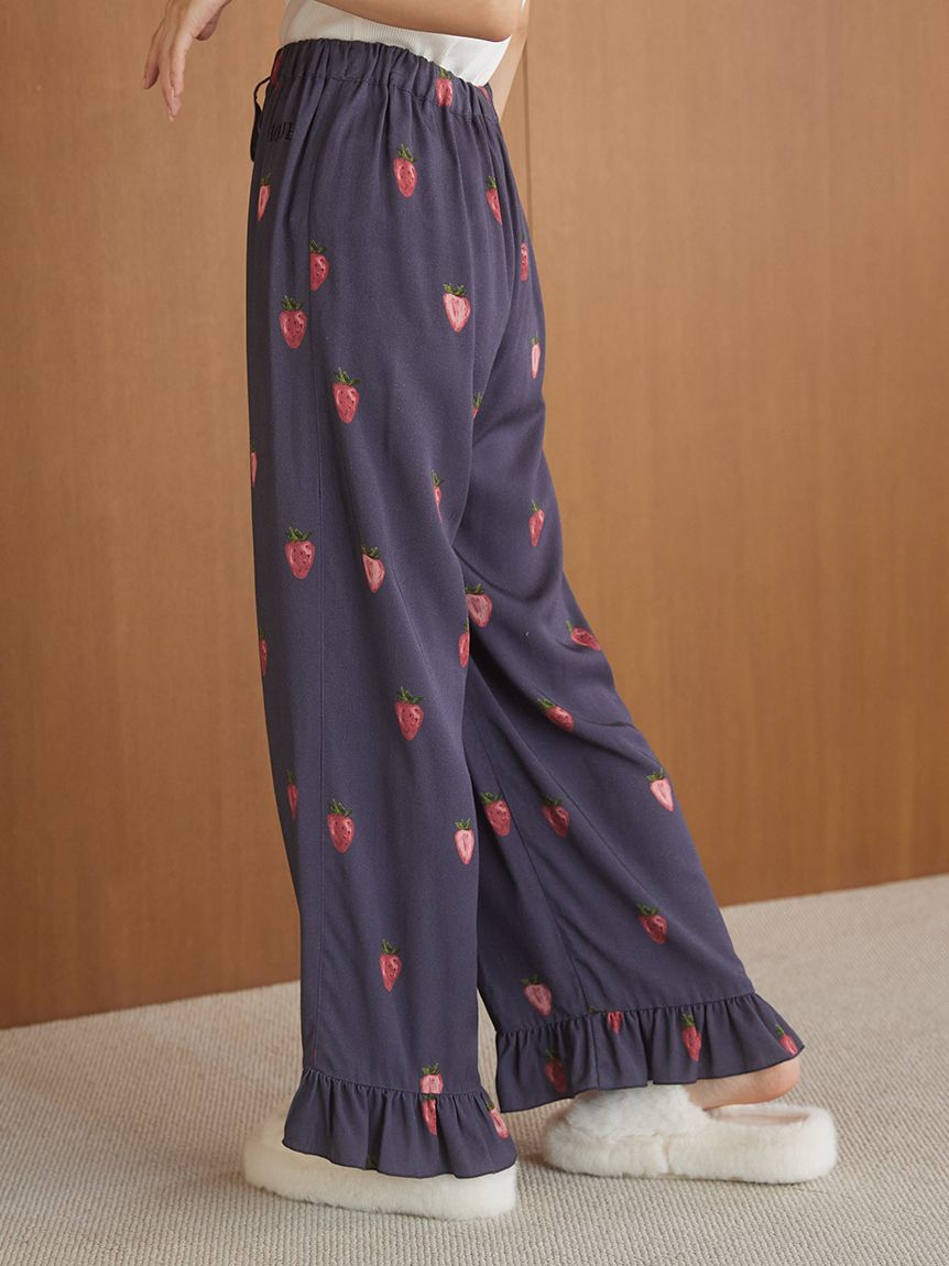 ストロベリー柄ツイルロングパンツ(ロングパンツ)｜ルームウェア