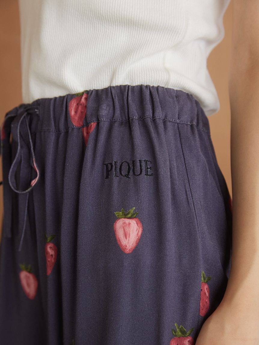 ストロベリー柄ツイルロングパンツ(ロングパンツ)｜ルームウェア