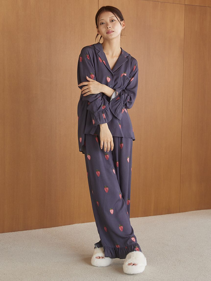 ストロベリー柄ツイルロングパンツ(ロングパンツ)｜ルームウェア