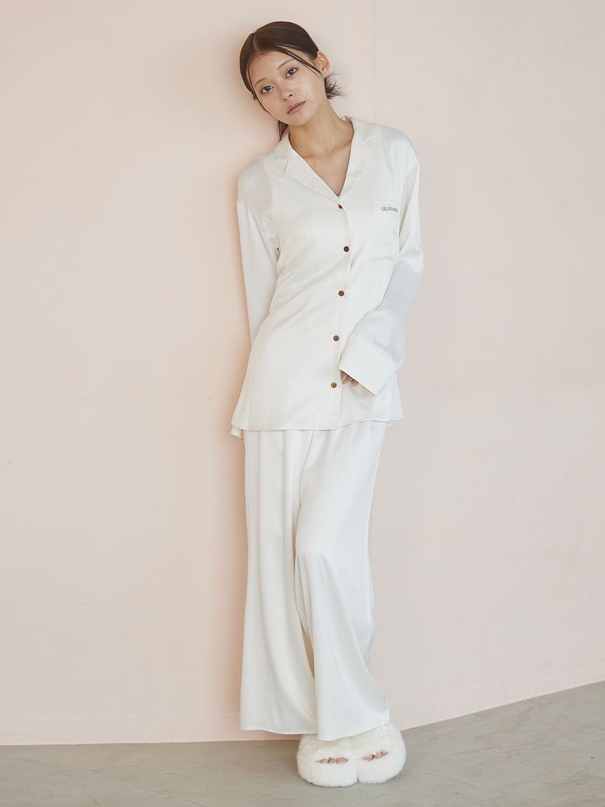 裏起毛サテンロングパンツ(ロングパンツ)｜ルームウェア・パジャマ通販