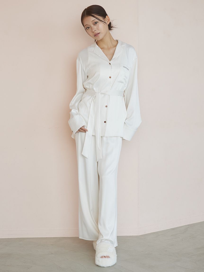 裏起毛サテンロングパンツ(ロングパンツ)｜ルームウェア・パジャマ通販