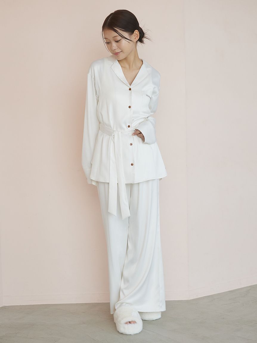 裏起毛サテンロングパンツ(ロングパンツ)｜ルームウェア・パジャマ通販