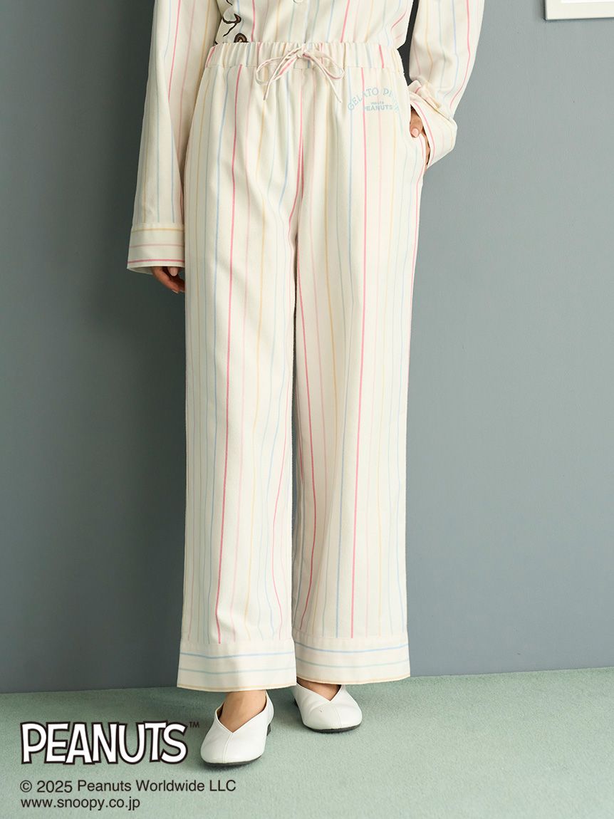PEANUTS】オリジナルアート レインボーストライプネルロングパンツ
