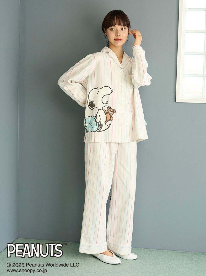 PEANUTS】オリジナルアート レインボーストライプネルロングパンツ