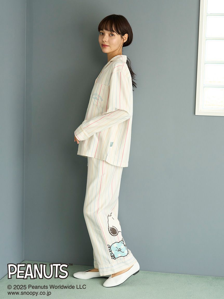 PEANUTS】オリジナルアート レインボーストライプネルロングパンツ