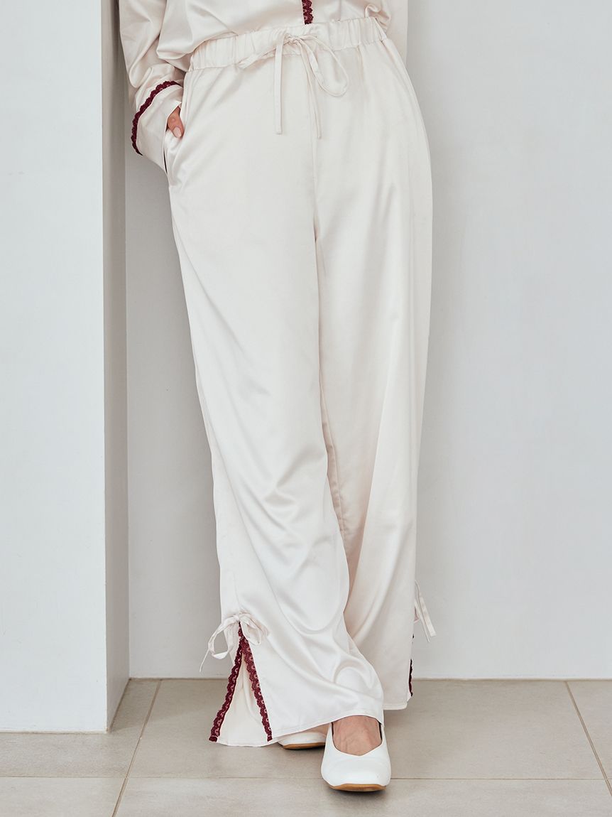 レースサテンロングパンツ(ロングパンツ)｜ルームウェア・パジャマ通販