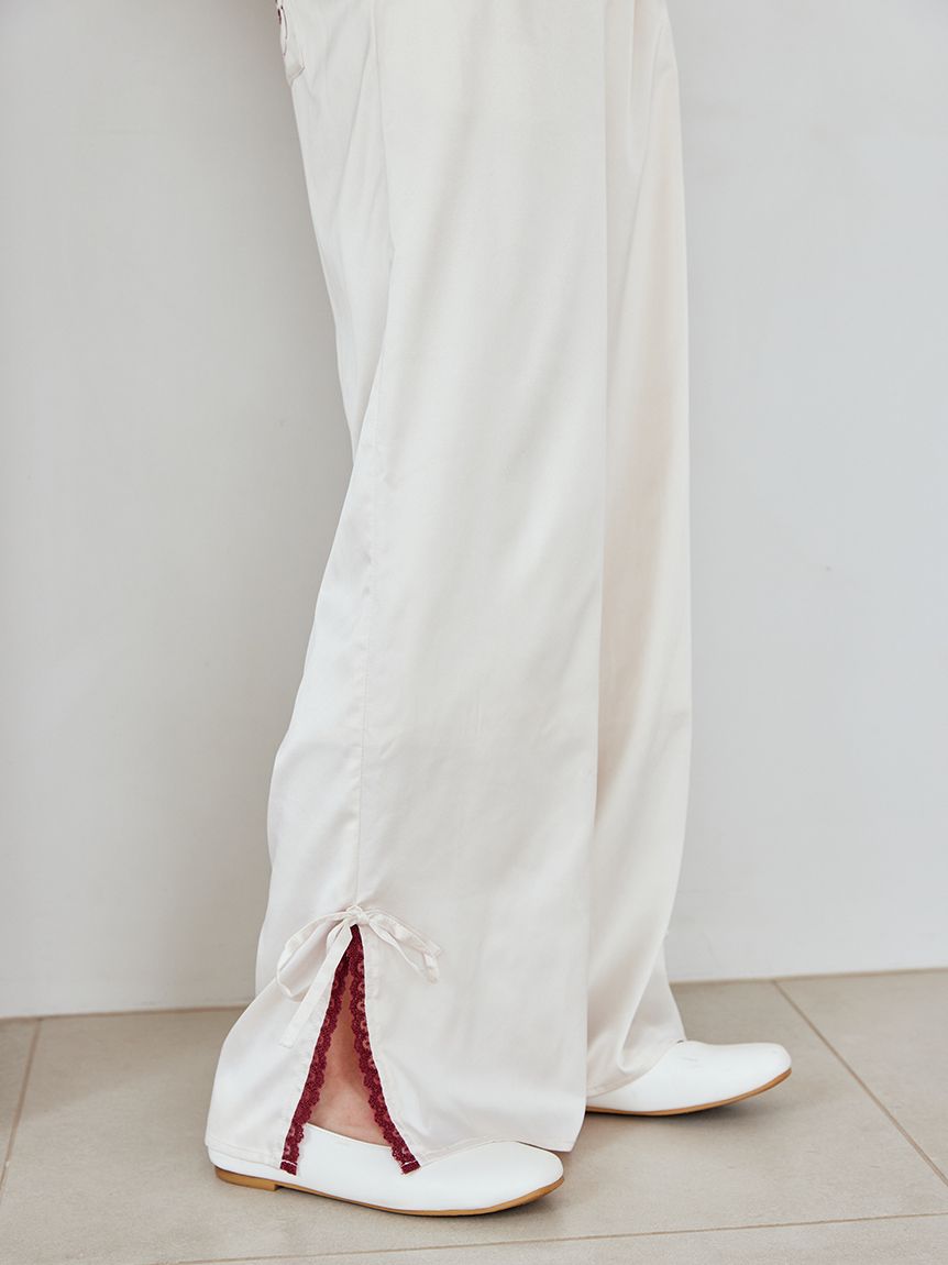 レースサテンロングパンツ(ロングパンツ)｜ルームウェア