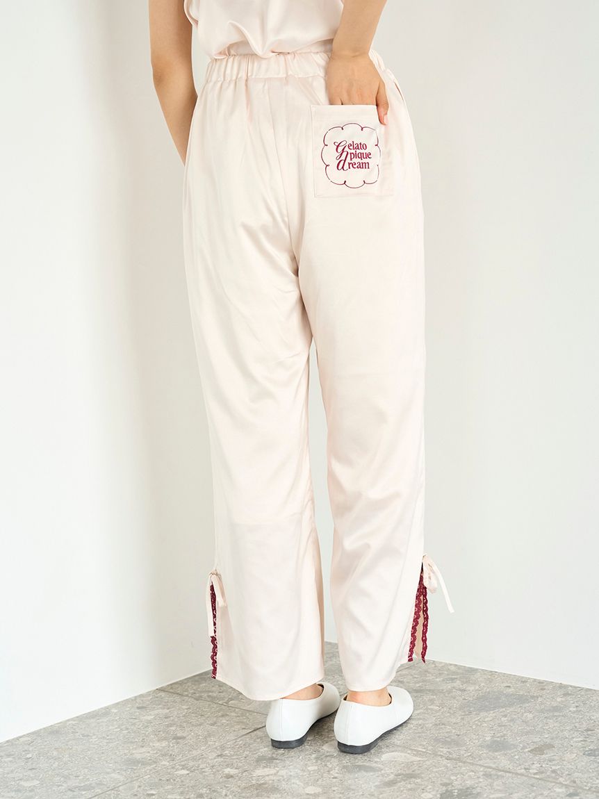 レースサテンロングパンツ(ロングパンツ)｜ルームウェア・パジャマ通販