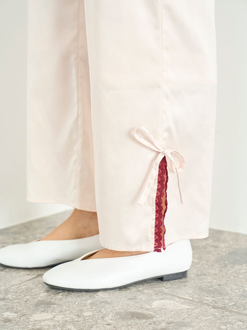 レースサテンロングパンツ(ロングパンツ)｜ルームウェア・パジャマ通販