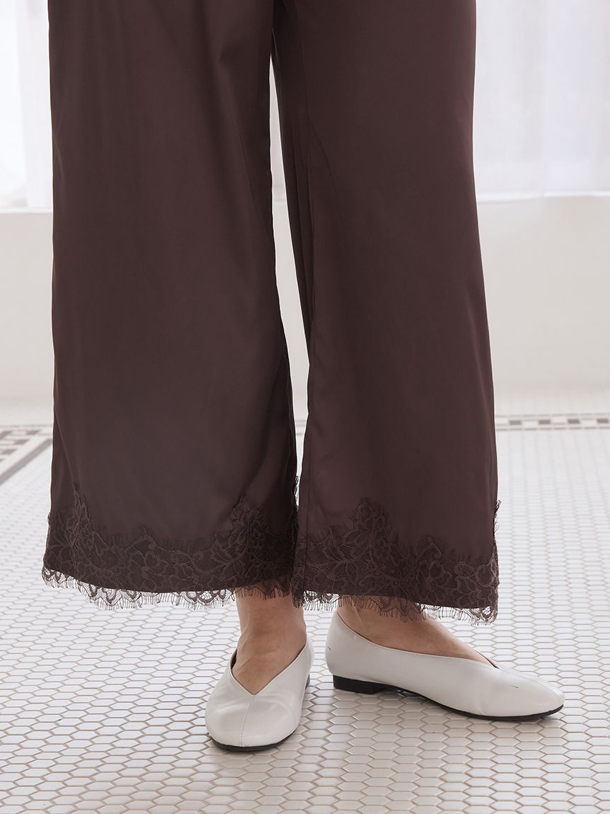 サテンレースロングパンツ(ロングパンツ)｜ルームウェア・パジャマ通販