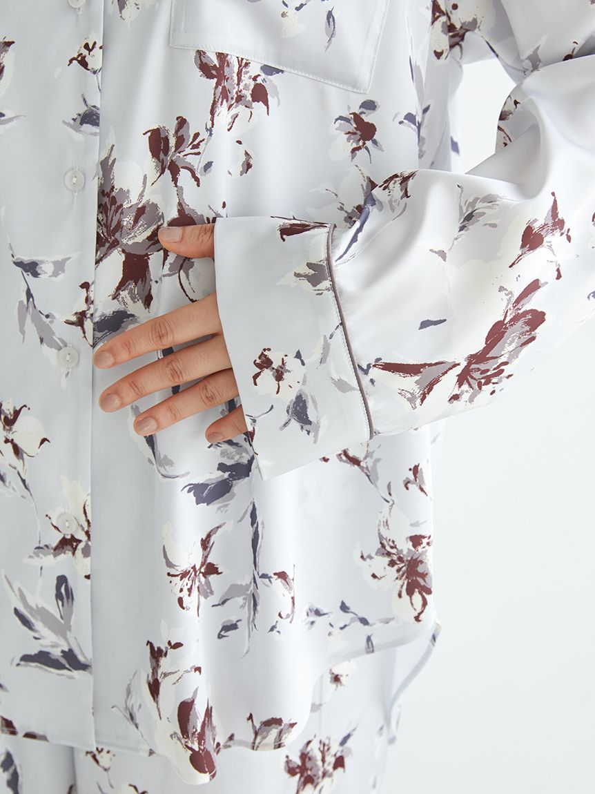 花柄サテンパイピングシャツ(シャツ)｜ルームウェア・パジャマ