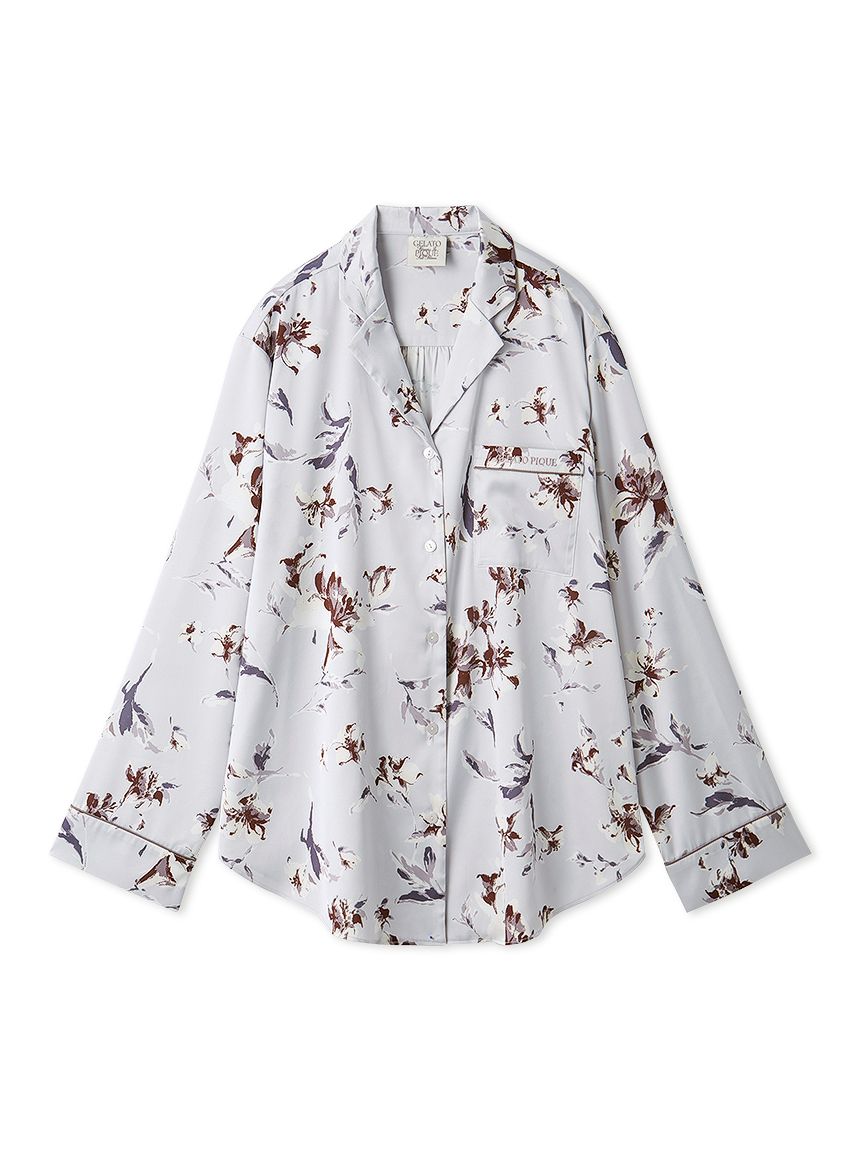 母の日】花柄サテンパイピングシャツ(シャツ)｜ルームウェア