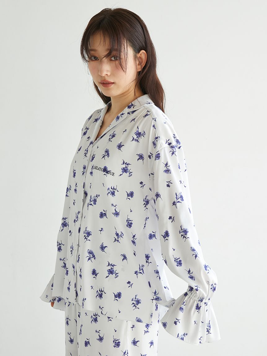 売れ筋がひクリスマスプレゼント！ 花柄サテンギャザーシャツ(シャツ)｜ルームウェア・パジャマ通販 ルームウェア・パジャマ