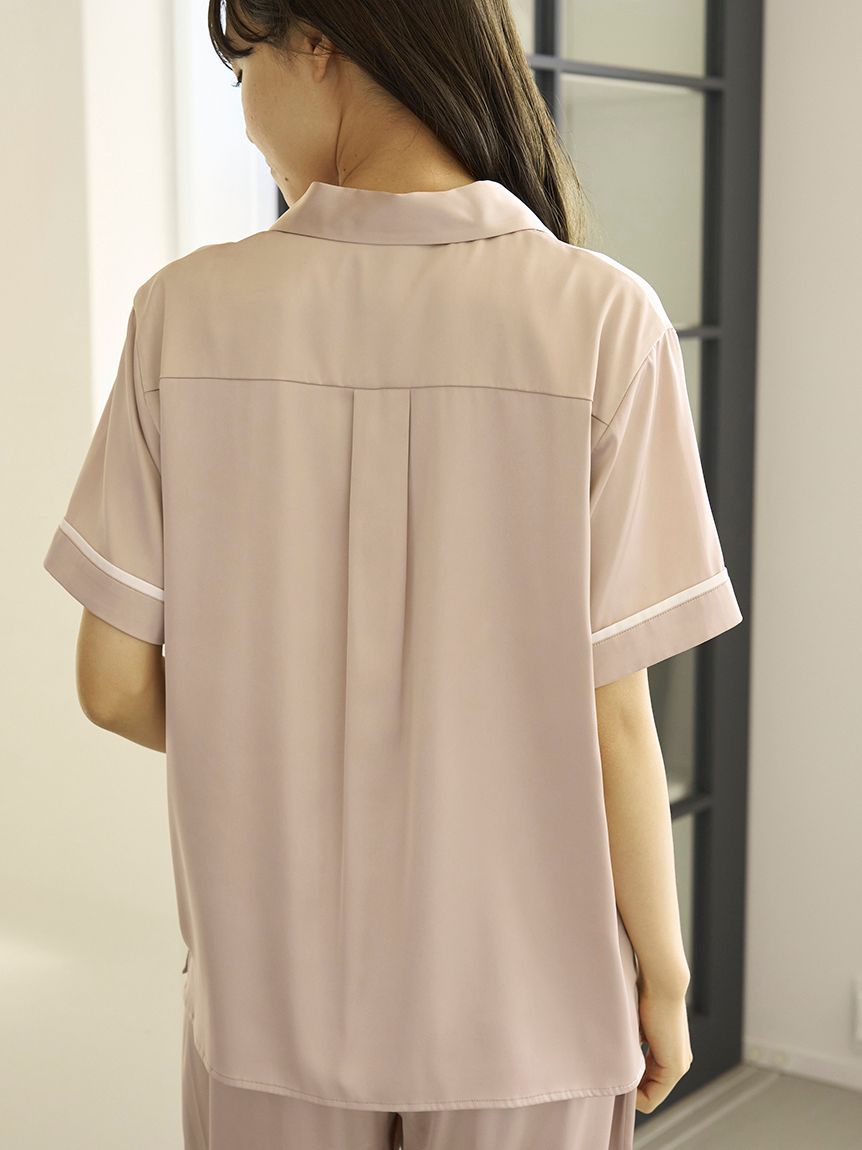 ジェラートピケ gelato pique 接触冷感サテンラインシャツ pwft254258 ジェラピケ ルームウェア パジャマ 部屋着 半袖 2025秋 ギフト プレゼントにおすすめ 接触冷感サテンラインシャツ(シャツ)｜ルームウェア・パジャマ通販の