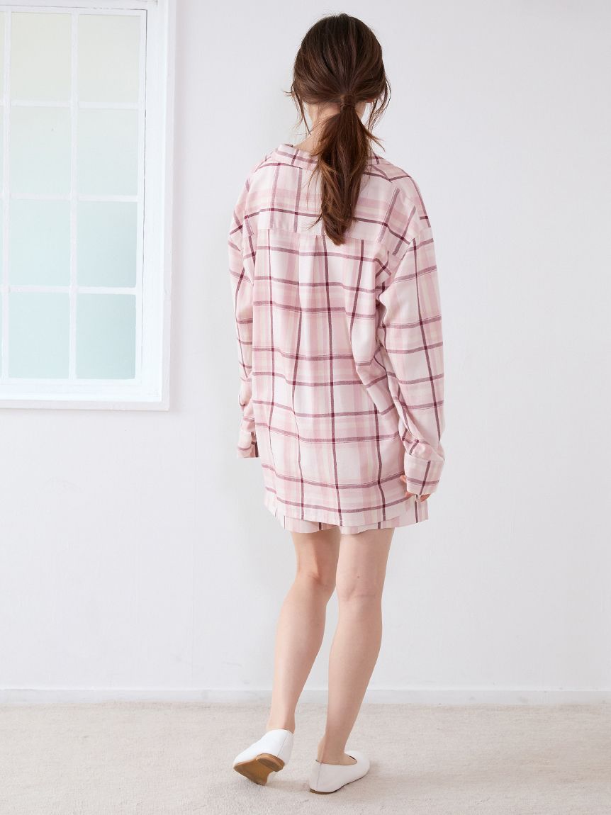 新品タグ付き⭐︎ジェラートピケ チェック柄シャツロングパンツ上下セット　ピンク 新品タグ付き⭐︎ジェラートピケ チェック柄シャツロングパンツ