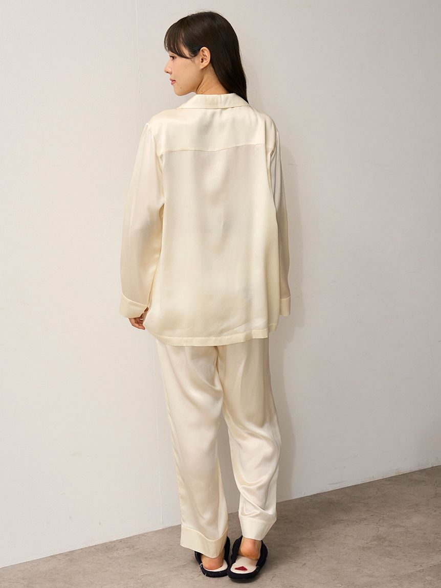 ジェラートピケ　ジェラピケ　セットアップ　【サテンシャツ　サテンロングパンツ】 レディース ロゴ刺繍 サテン シャツ ロングパンツ パジャマ