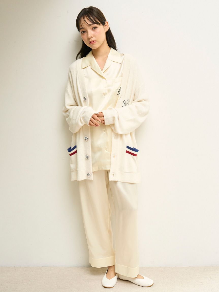 ジェラートピケ　ジェラピケ　セットアップ　【サテンシャツ　サテンロングパンツ】 レースサテンシャツ(シャツ)｜ルームウェア・パジャマ通販の